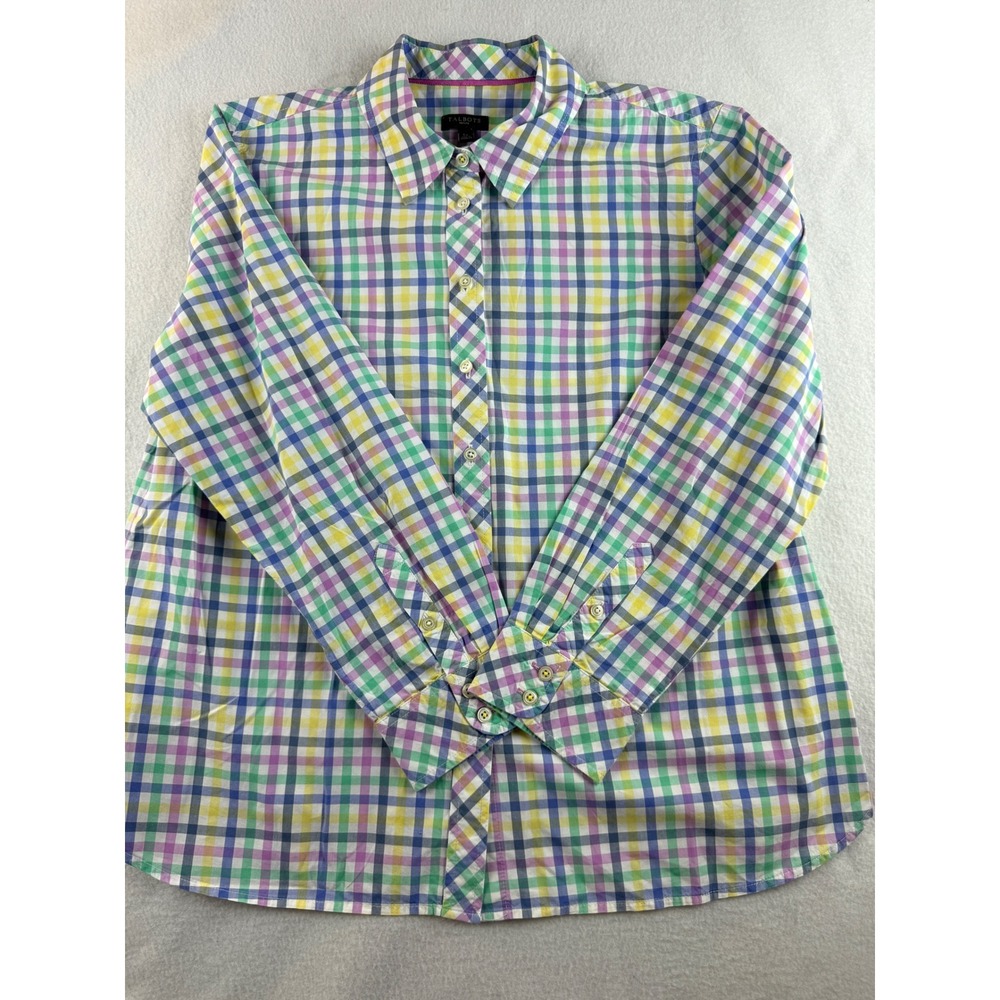 Talbots Petite Plaid Button Down Shirt Long Sleeve Cotton Colorful Blouse‎ LP